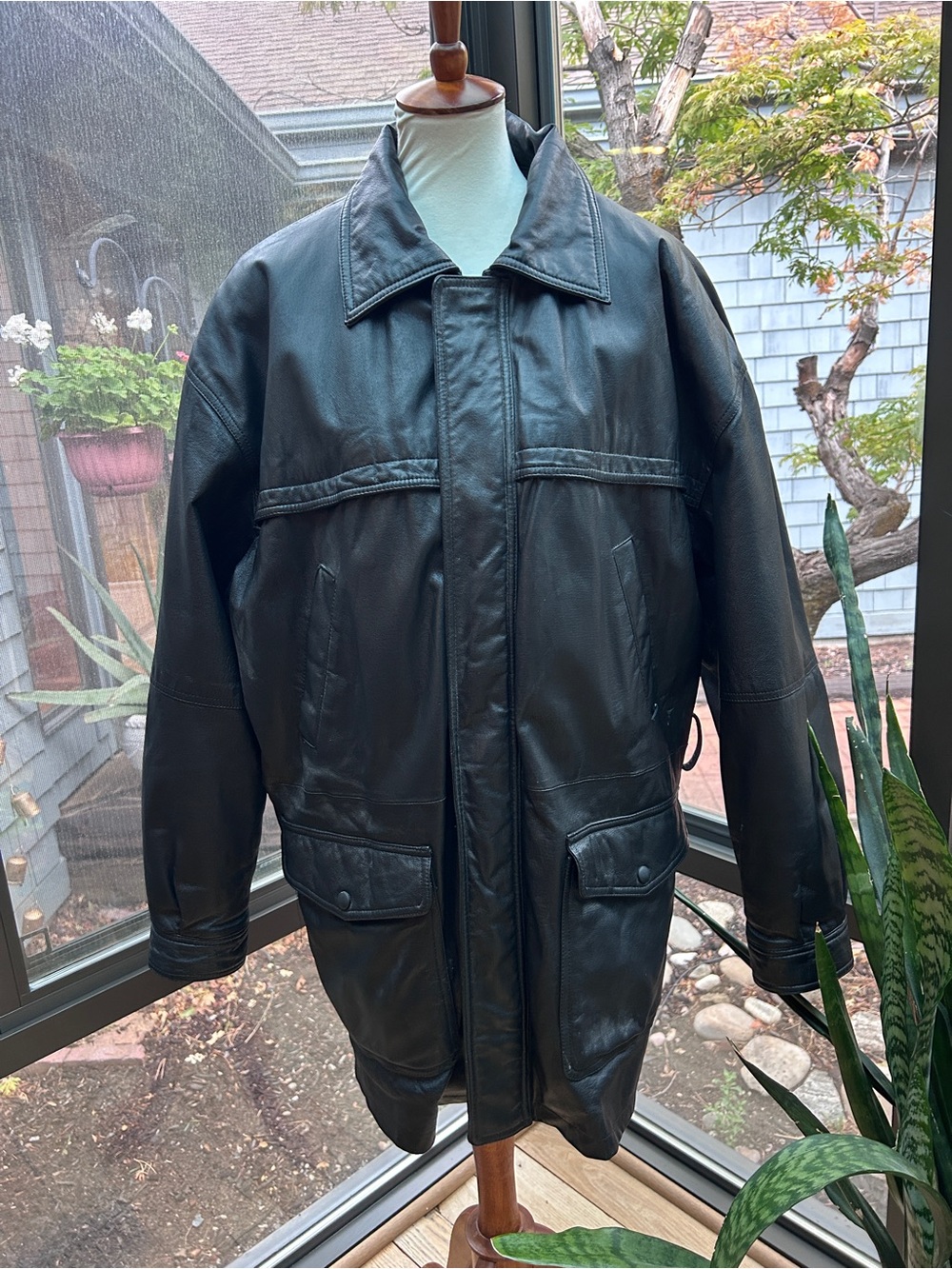 Wilson Black Leather Trench Coat